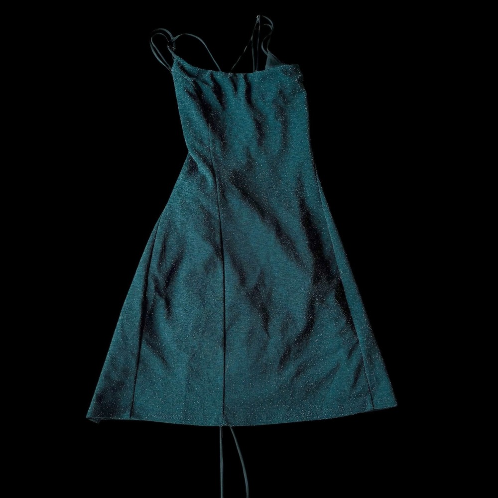 Lucy In The Sky Teal Green Metallic Lace Up Back Mini Dress Womens Medium